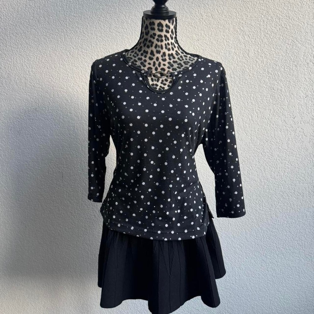 C.D. Petites black and white polka dot with beads top
